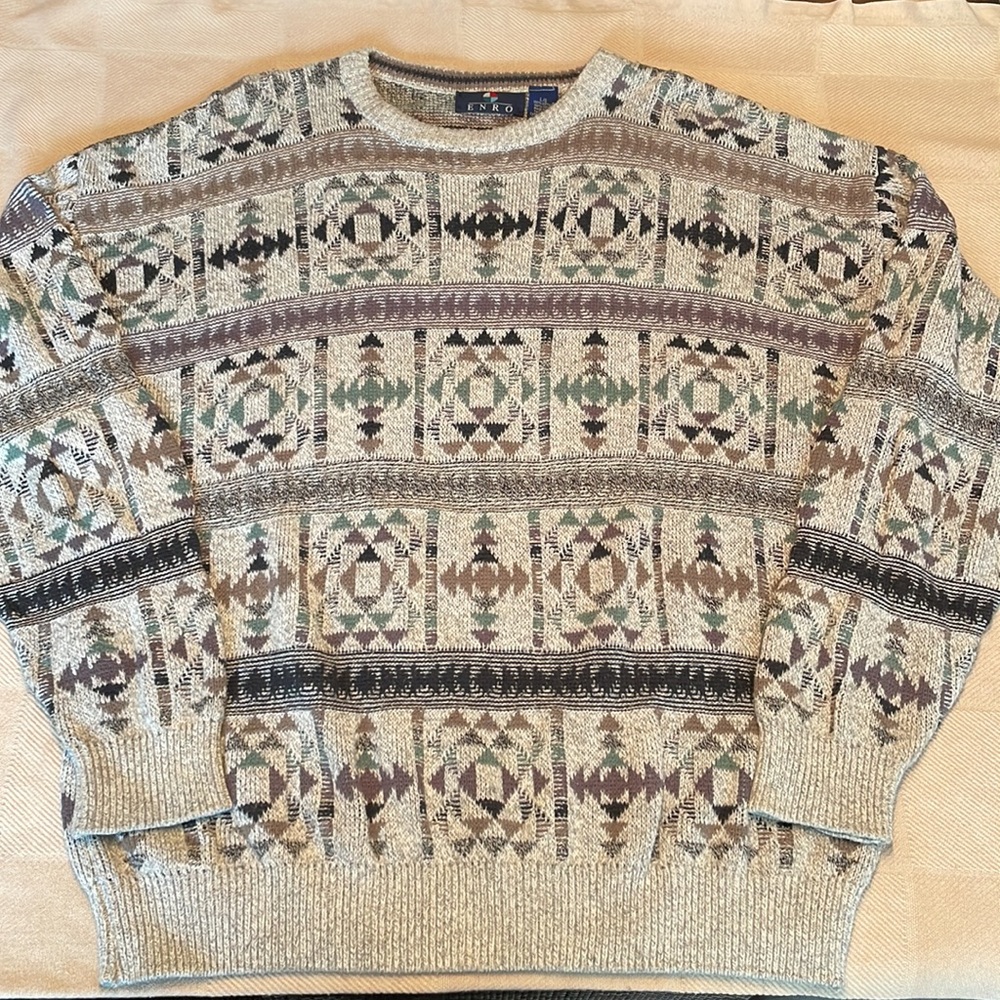 Vintage Enro Sweater Aztec Triangle Print Large